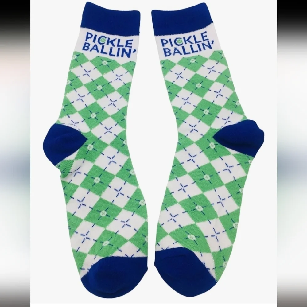 NWT Twerp Pickle Ballin' Argyle Midcalf Novelty Socks 3 Pair Green Blue White